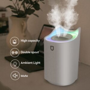3L Ultrasonic Air Humidifier with Essential Oils Aroma and a Double Nozzle Diffuser with a Coloful LED Light