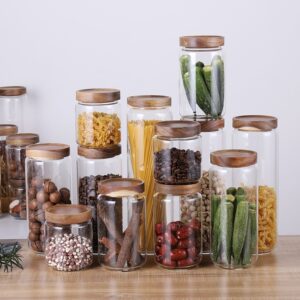 Sealed and  Glass Jars in Acacia Wood