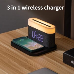 15W Fast Wireless Charging Stand with LED Lamp and Digital Alarm Clock