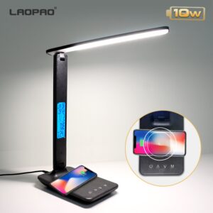 QI Wireless Charging Hub and LED Desk Lamp with Calendar, Thermometer and Alarm Clock